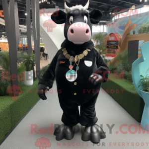 Zwarte koe mascottekostuum...