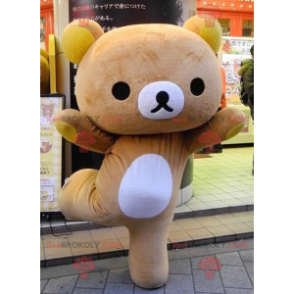 Mascota de oso de peluche marrón y amarillo grande -