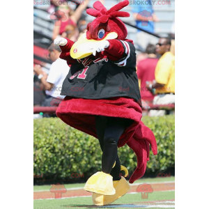 Mascote grande pássaro vermelho preto e amarelo - Redbrokoly.com