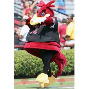 Mascote grande pássaro vermelho preto e amarelo - Redbrokoly.com