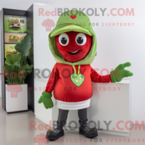 Fantasia de mascote de morango oliva com camiseta de manga comprida e gorros - Mascotes de morango - RedBrokoly.com