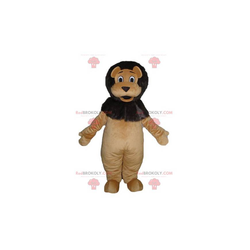 Mascotte de lion marron et noir géant doux et mignon -