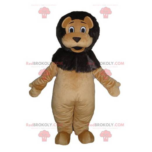 Mascotte de lion marron et noir géant doux et mignon -