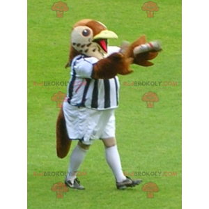 Braunes und beige Vogelmaskottchen in Sportbekleidung -