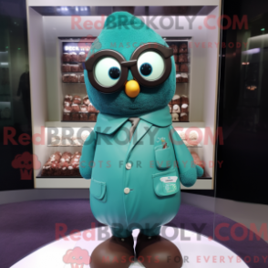 Teal Chocolates Maskottchen Kostüm Figur bekleidet mit einer Strickjacke und Brille - Schokoladen-Maskottchen - RedBrokoly.com