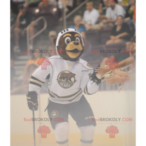 Mascotte d'ours marron en tenue de hockey - Redbrokoly.com