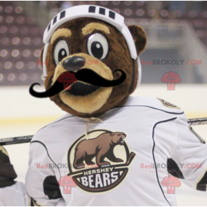 Mascotte d'ours marron en tenue de hockey - Redbrokoly.com