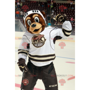 Mascotte d'ours marron en tenue de hockey - Redbrokoly.com