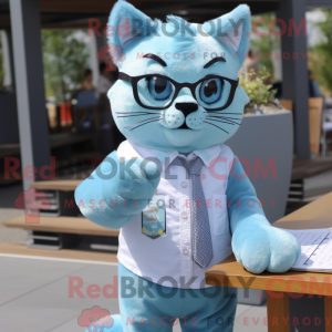 Cyan Cat mascot costume...