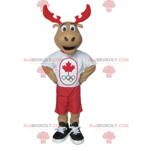 Maskot hnědého losího karibu s červeným parohem - Redbrokoly.com