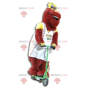 Red and yellow plush mascot in sportswear - Redbrokoly.com