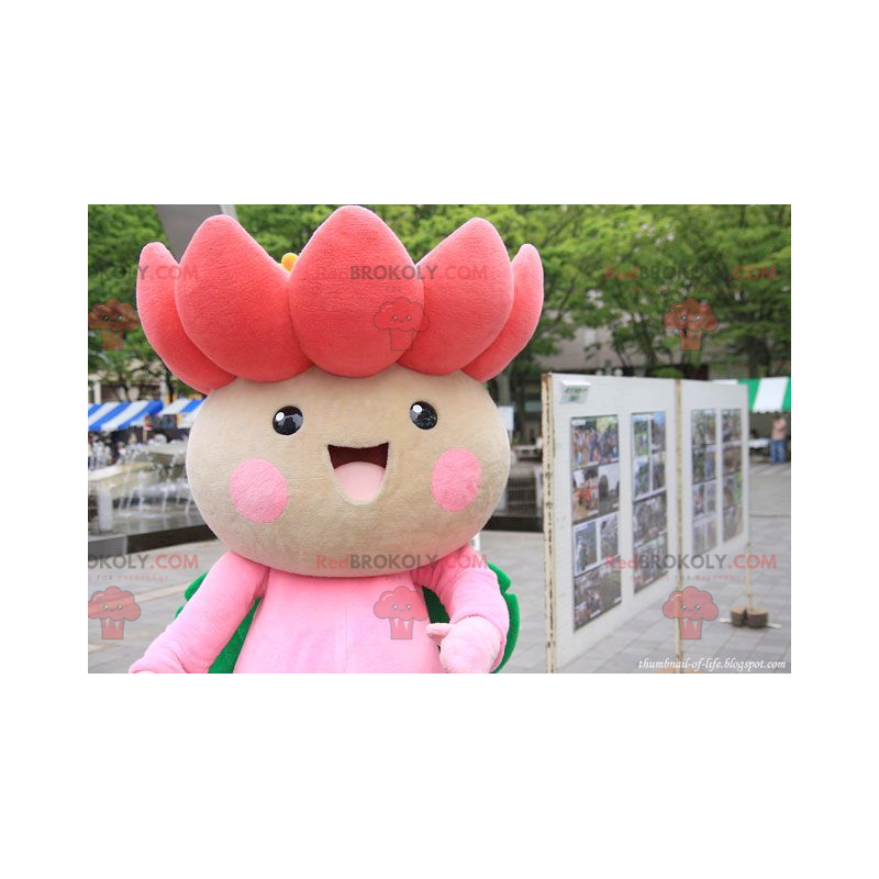 Mascot pretty pink and green lotus flower - Redbrokoly.com