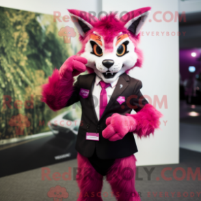 Fantasia de mascote de lince magenta com terno e cintos - Mascotes do lince - REBROKO_278652 - RedBrokoly.com