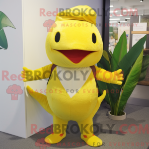 Gul Axolotls maskot kostume...