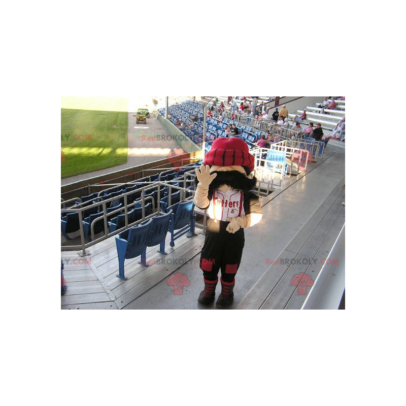 Mascotte d'homme moustachu avec un gros bonnet rouge -