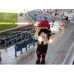 Mascot hombre bigotudo con una gran gorra roja - Redbrokoly.com