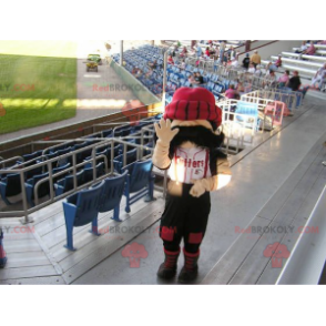 Mascotte d'homme moustachu avec un gros bonnet rouge -