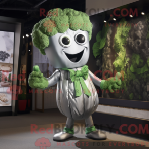 Silvermaskotdräkt med tryckskjorta och slipsar - Broccoli maskot - REBROKO_278777 - RedBrokoly.com