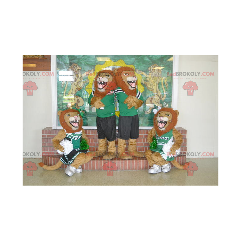 4 mascottes de lions rugissants en tenue de sport -