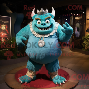 Teal Ogre maskotdraktfigur...