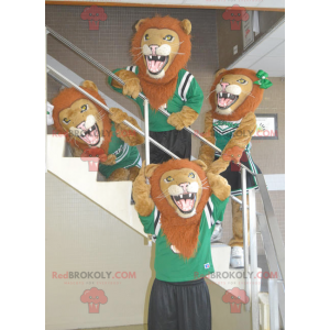 4 mascottes de lions rugissants en tenue de sport -