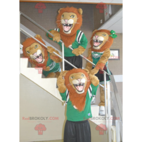 4 brølende løve maskotter i sportstøj - Redbrokoly.com
