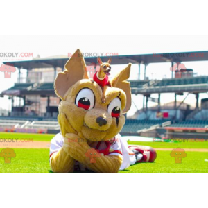 Mascot brown chihuahua in white and red outfit - Redbrokoly.com