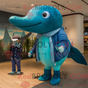 Teal Buckelwal Maskottchen...