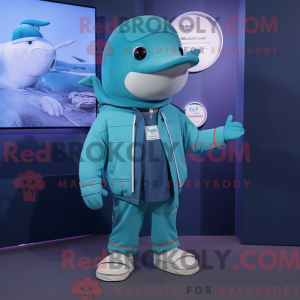 Teal Buckelwal Maskottchen...