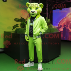 Fantasia de mascote de puma verde-lima com blazer e brincos - Mascotes da Cerveja Verde - REBROKO_278829 - RedBrokoly.com