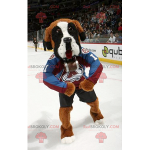 Saint-Bernard driekleurige mascotte in sportkleding -