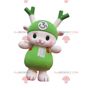 Mascote verde alho-poró e coelho vegetal verde - Redbrokoly.com