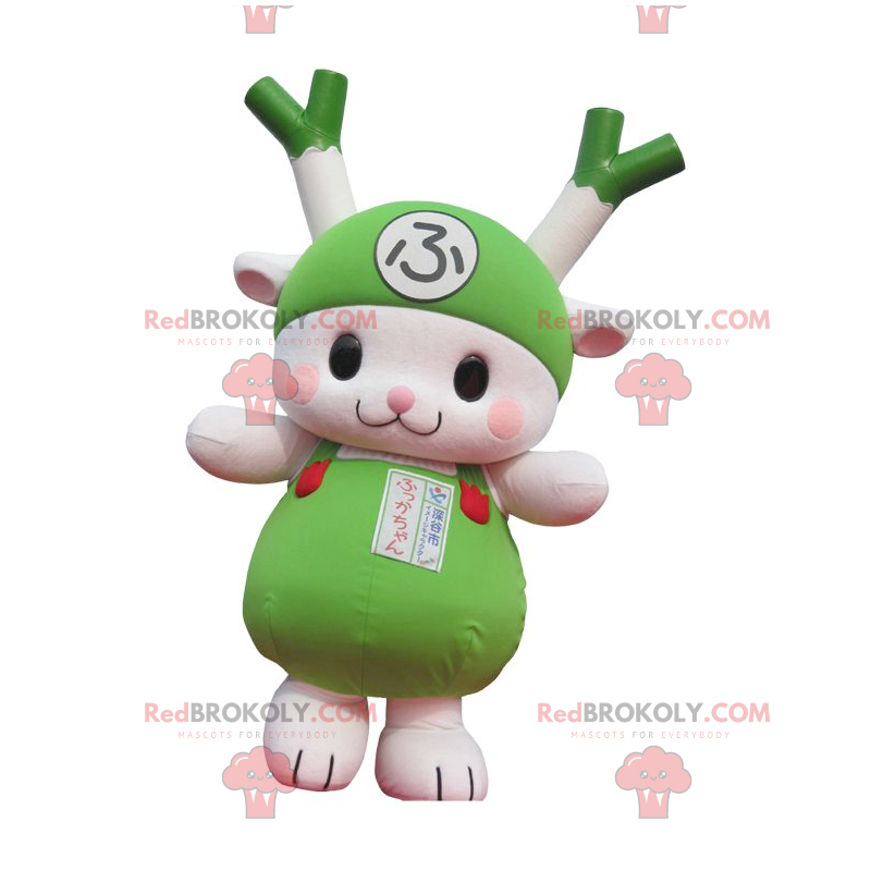 Mascotte de poireau vert et blanc de lapin de légume vert -