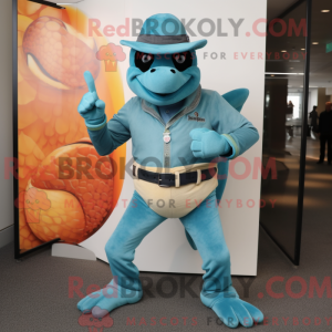 Teal Turtle-mascottekostuum...