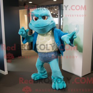 Teal Turtle-mascottekostuum...