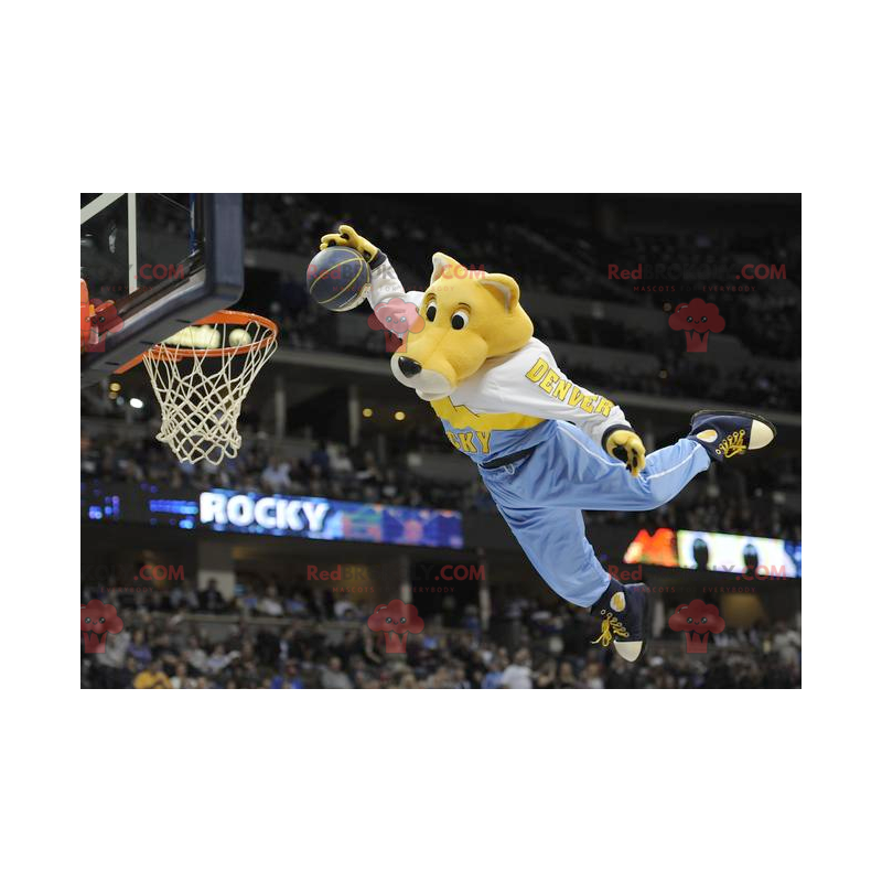 Žlutý a bílý tygr maskot v barevné sportovní oblečení - Žlutý a bílý tygr maskot v barevné sportovní oblečení -