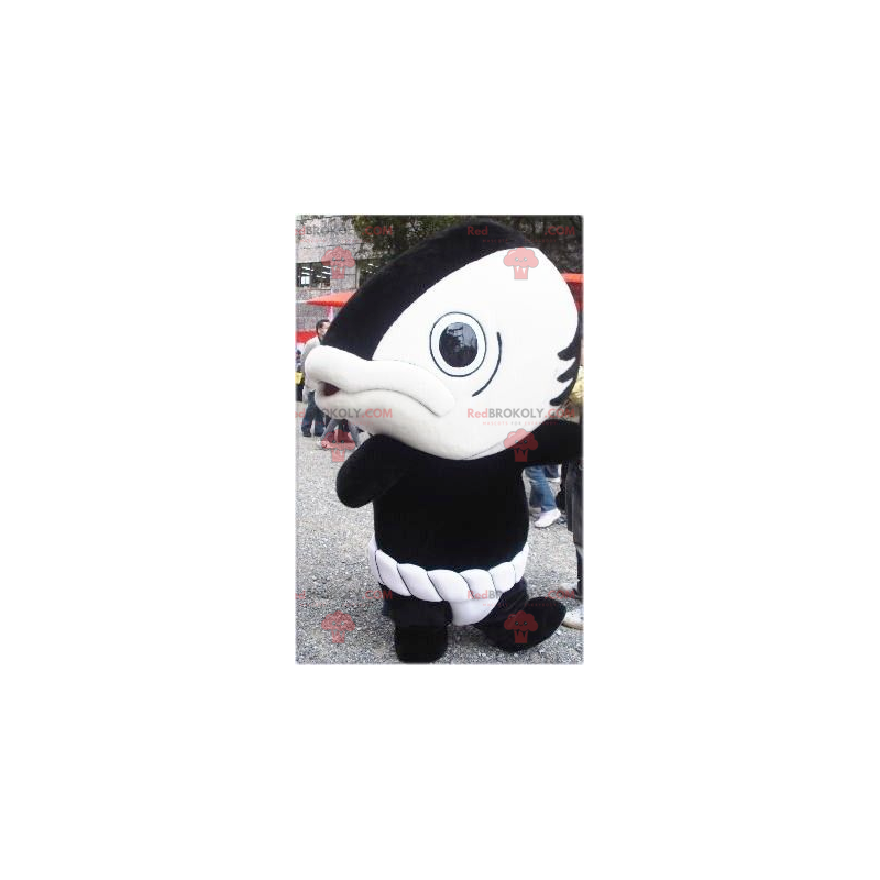 Mascotte de poisson géant noir et blanc rigolo et original -
