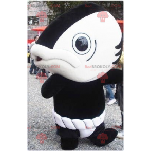 Funny and original black and white giant fish mascot -