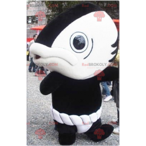 Mascota de pez gigante blanco y negro divertido y original -