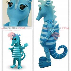 Mascotte tweekleurig blauw zeepaardje