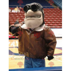 Mascotte d'aviateur avec un blouson marron et des lunettes -