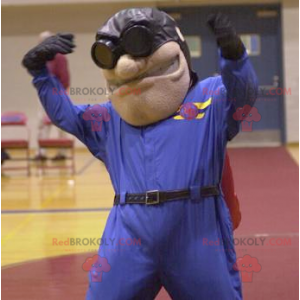 Mascota de aviador con chaqueta marrón y gafas. - Redbrokoly.com