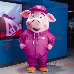 Magenta Pig Maskottchen...
