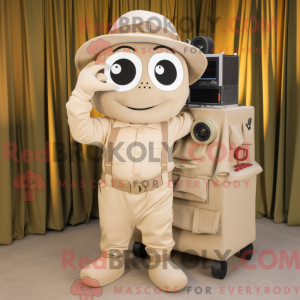 Beige kamera maskot kostume...