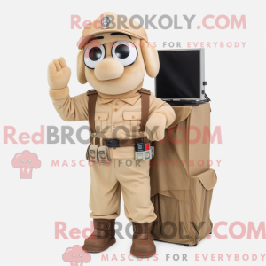 Beige kamera maskot kostume...