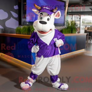 Purple Holstein Cow mascot...