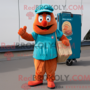 Fantasia de mascote de Currywurst turquesa com calça cargo e gorros - Mascotes Currywurst - REBROKO_279420 - RedBrokoly.com