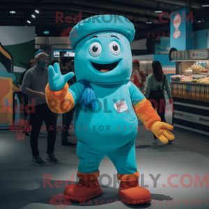 Turquoise Currywurst mascot...