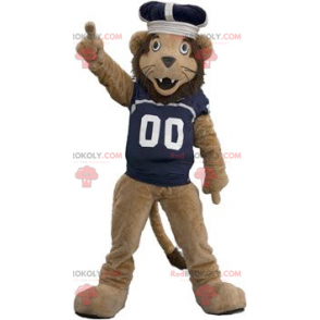 Brown lion mascot with a jersey and a crown - Redbrokoly.com