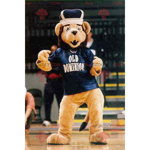 Brown lion mascot with a jersey and a crown - Redbrokoly.com